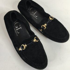 AGL Attilo Giusti Leombruni Horsebit Black Leather Slip On Loafer Size 37.5